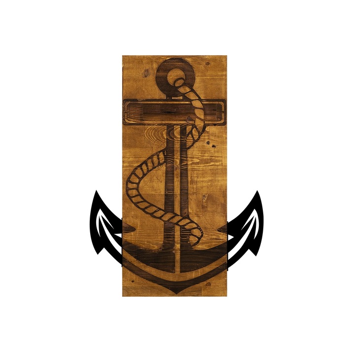 Dekoratív fali kiegészítő, Wallity, fa, barna/fekete, horgony