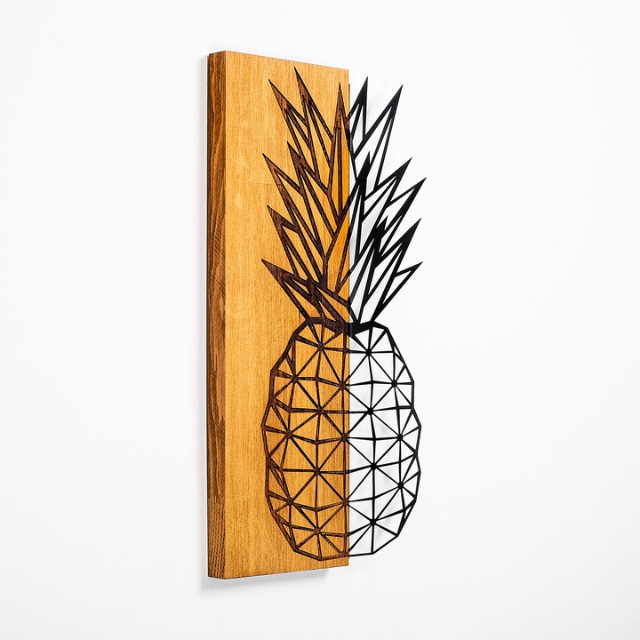 Dekoratív fali kiegészítő, Wallity, fa, barna/fekete, ananász