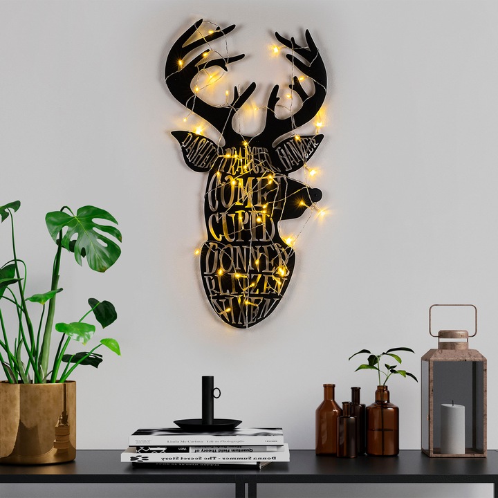 Faldekoráció lámpákkal, Wallity, fém, fekete