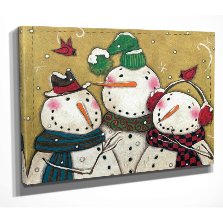 Dekoratív festmény vászonra, Wallity, többszínű, hóemberek