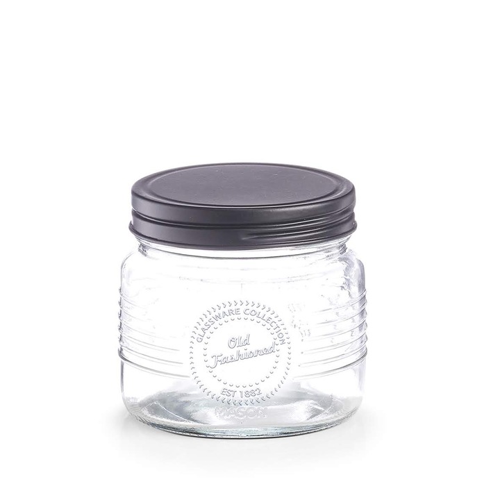 Borcan depozitare alimente Zeller, 420ml, transparent/negru
