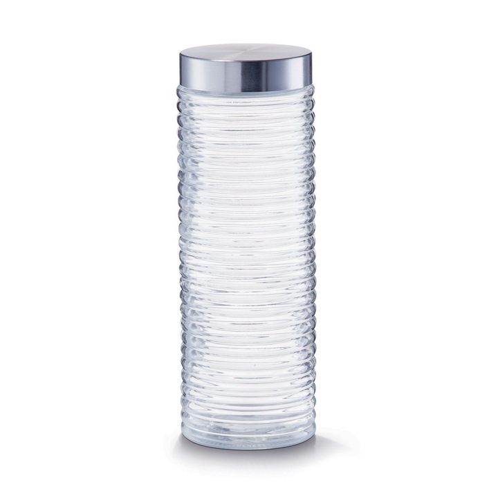 Borcanas de stocare "grooved", Zeller, 2000 ml, metal si sticla, 10.5x29.5cm