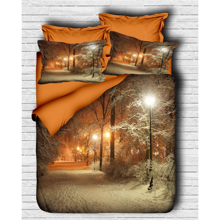 Set husa cuvertura pentru pat King, Xmas, 240x220cm, 2 perne 50x80cm, multicolor