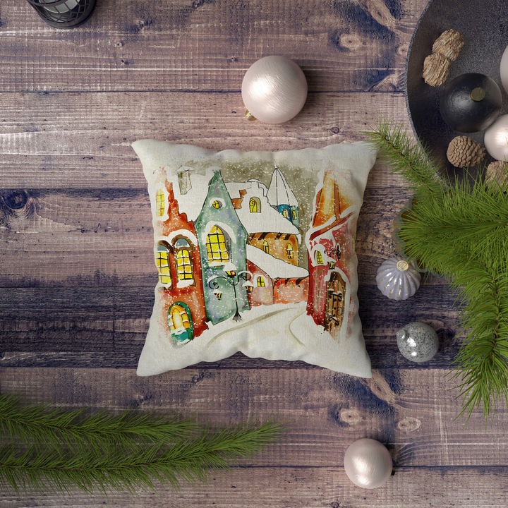 Fata de perna, Xmas, multicolor, 43x43cm, imprimeu digital