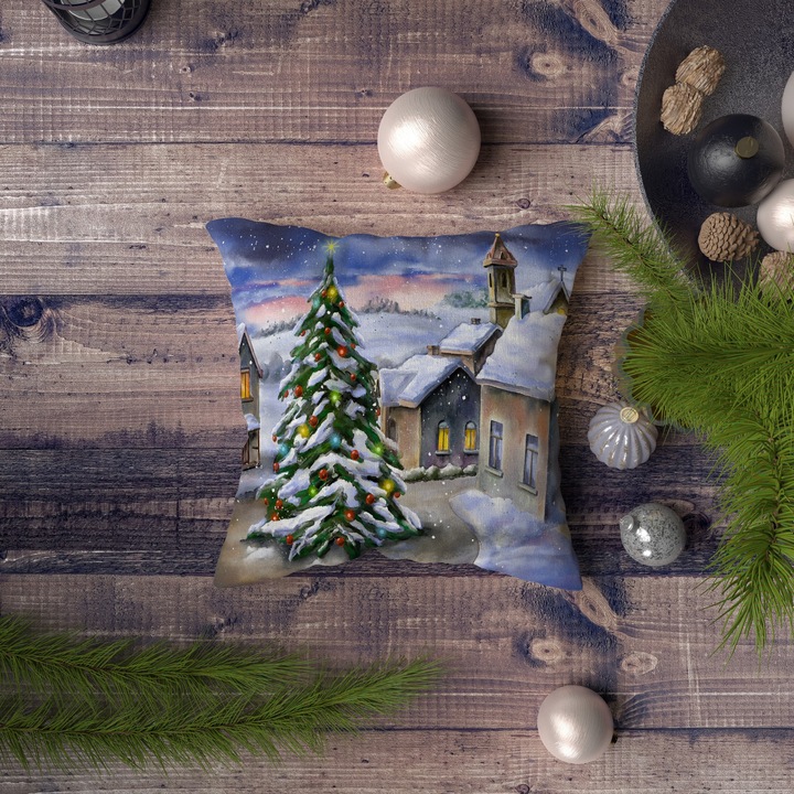 Dekoratív párna, karácsony, többszínű, 43x43cm, szilikon töltet, 400 g