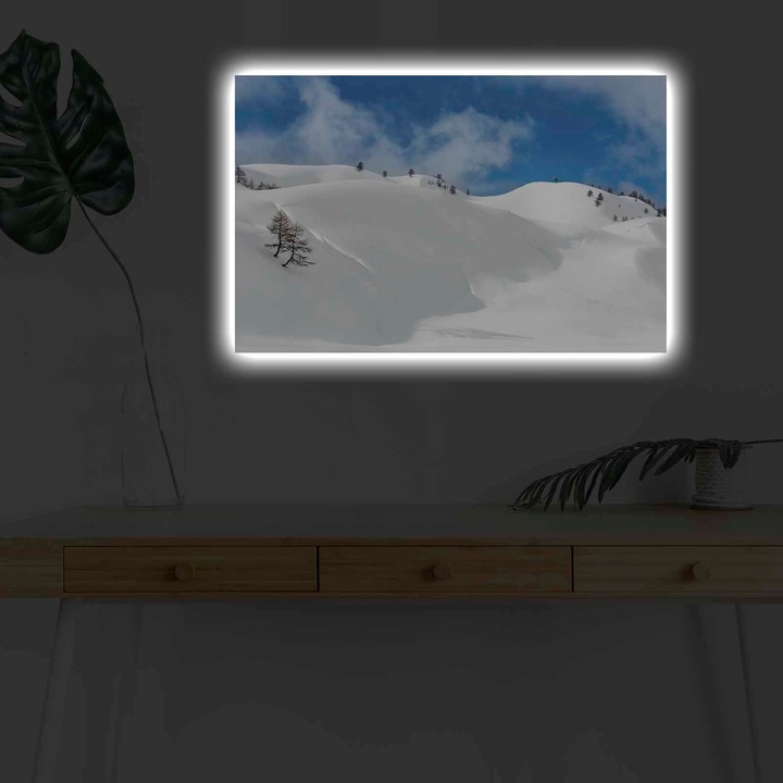 Декоративна картина с LED светлини, Коледа, многоцветна, 45x70 см, 100% велур, дървена рамка