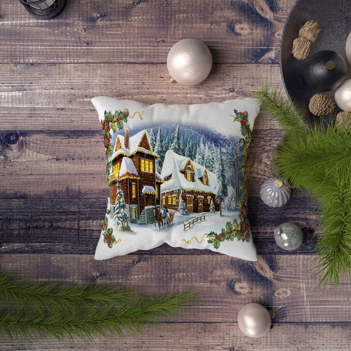 Dekoratív párna, karácsony, többszínű, 43x43cm, szilikon töltet, 400g