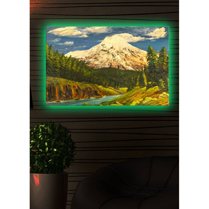 Декоративна картина с LED светлини, Коледа, многоцветна, 45x70 см, дървена рамка