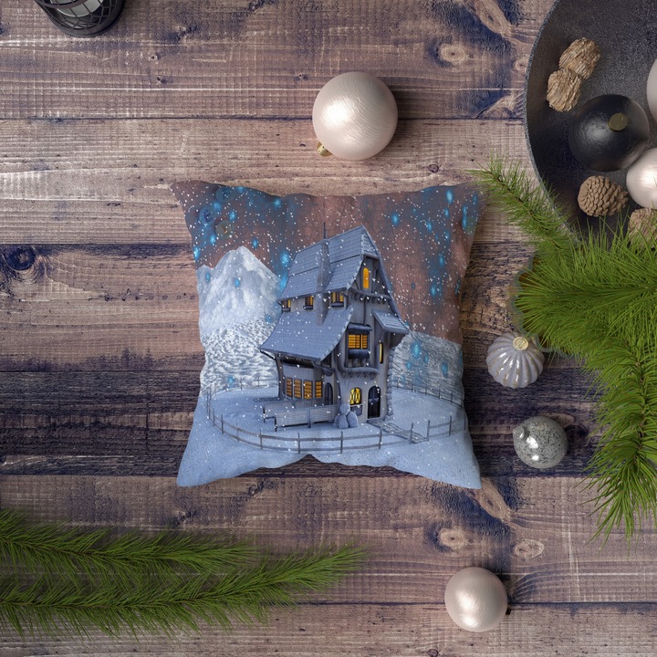 Dekoratív párna, karácsony, többszínű, 43x43cm, szilikon töltet