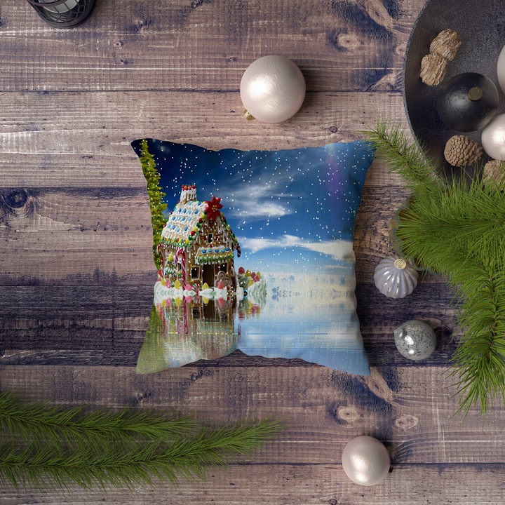Dekoratív párna, karácsony, többszínű, 43x43cm, szilikon töltet