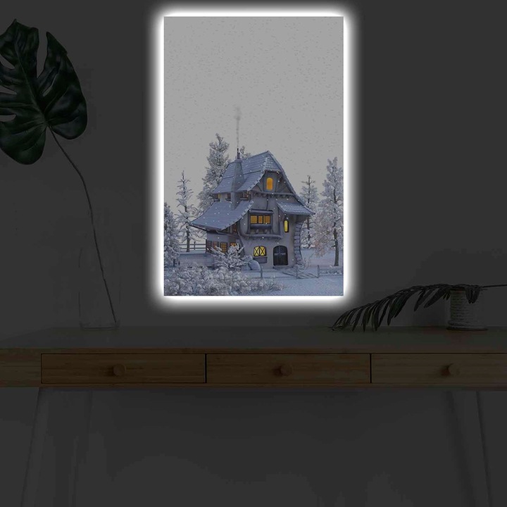 Декоративна LED картина, Коледа, многоцветна, 45x70 см, 100% велур, дървена рамка