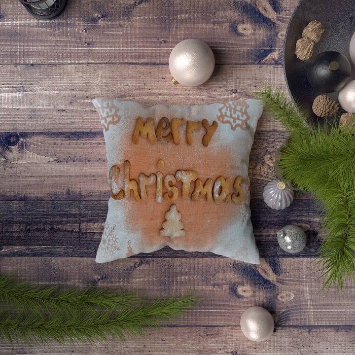 Dekoratív párna, karácsony, többszínű, 43x43cm, szilikon töltet, 400g