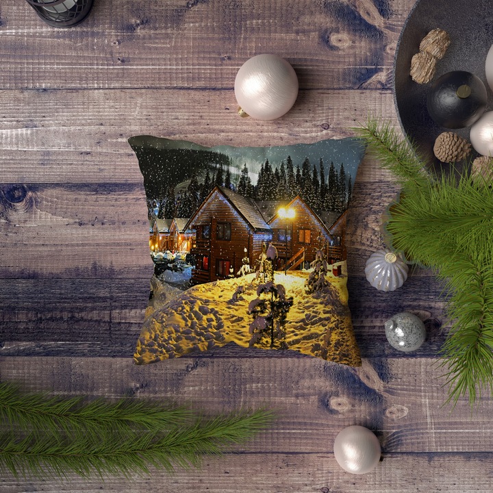 Dekoratív párna, karácsony, többszínű, 43x43cm, szilikon töltet, 400g