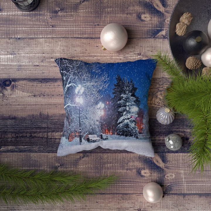 Dekoratív párna, karácsony, többszínű, 43x43cm, szilikon töltet