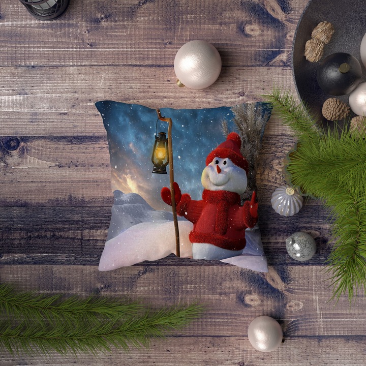 Dekoratív párna, karácsony, többszínű, 43x43cm, szilikon töltet