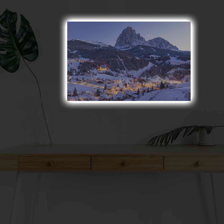Декоративна картина с LED светлини, Коледа, многоцветна, 45x70 см, 100% велур, дървена рамка