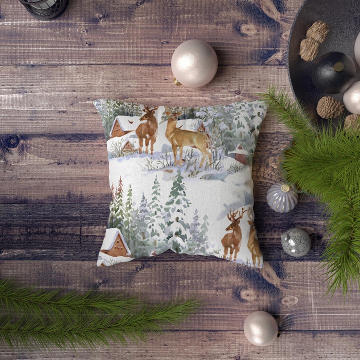 Dekoratív párna, karácsony, többszínű, 43x43cm, szilikon töltet