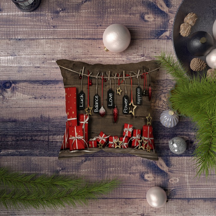 Dekoratív párna, karácsony, többszínű, 43x43cm, szilikon töltet, 400g