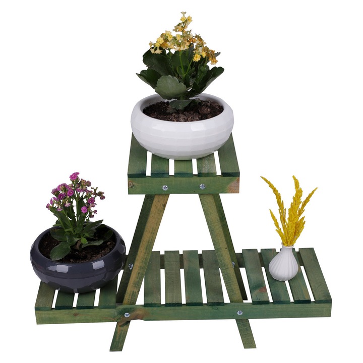 Suport ghiveci din lemn, Xmas, 50x70x24cm, verde