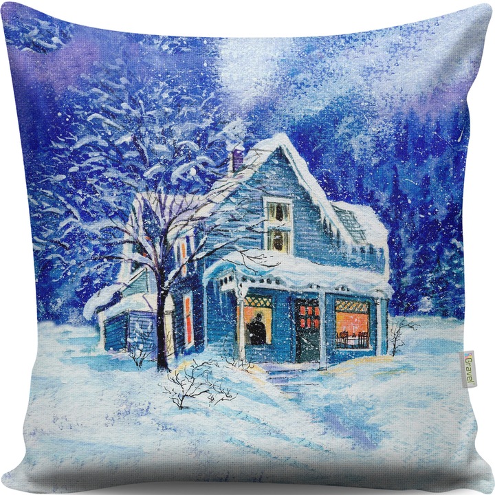 Dekoratív párna, karácsony, többszínű, 43x43cm, szilikon töltet