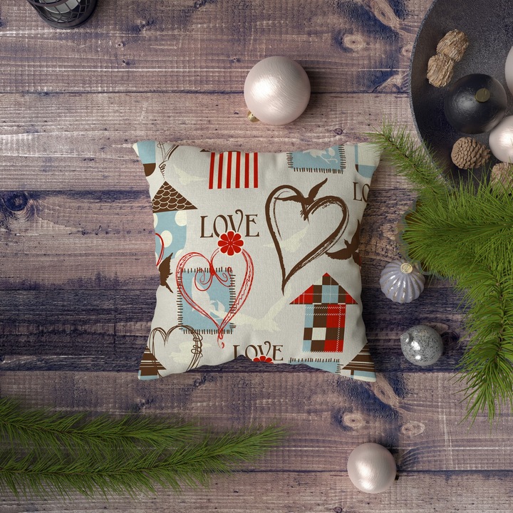 Dekoratív párna, karácsony, többszínű, 43x43cm, szilikon töltet, 400g