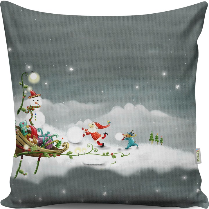 Dekoratív párna, karácsony, többszínű, 43x43cm, szilikon töltet