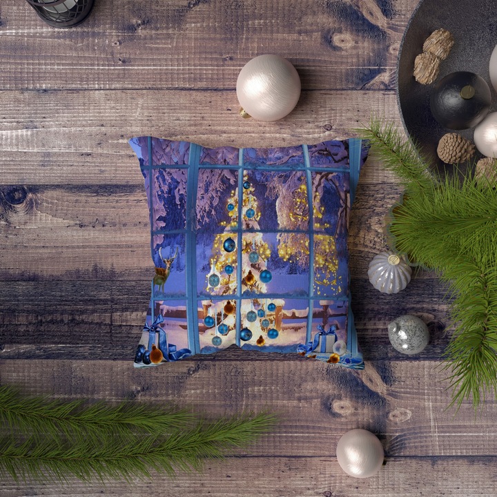 Dekoratív párna, karácsony, többszínű, 43x43cm, szilikon töltet, 400gr
