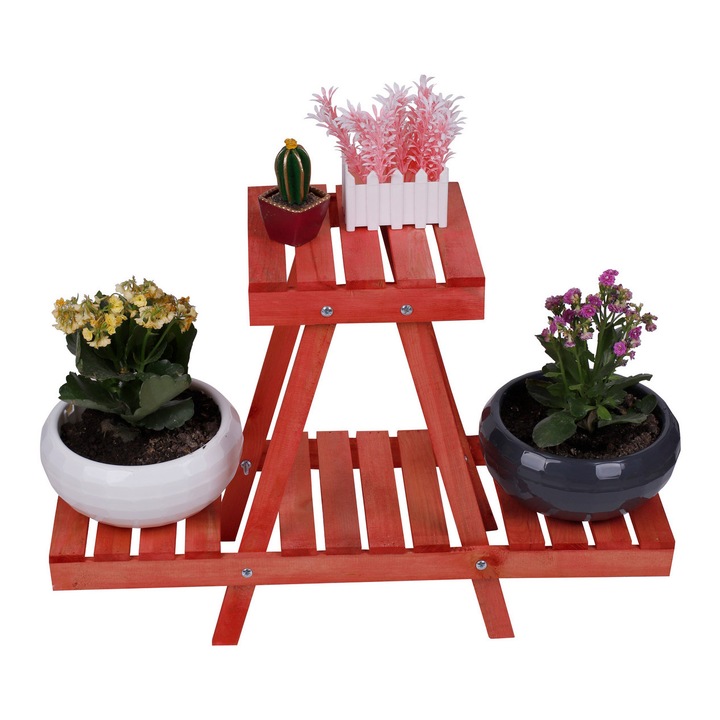 Suport ghiveci din lemn, Xmas, rosu, 50x70x24cm