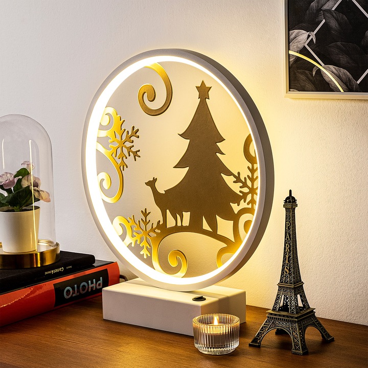 Veioza Xmas, alb-auriu, 30x35cm, IP44, cablu 200cm