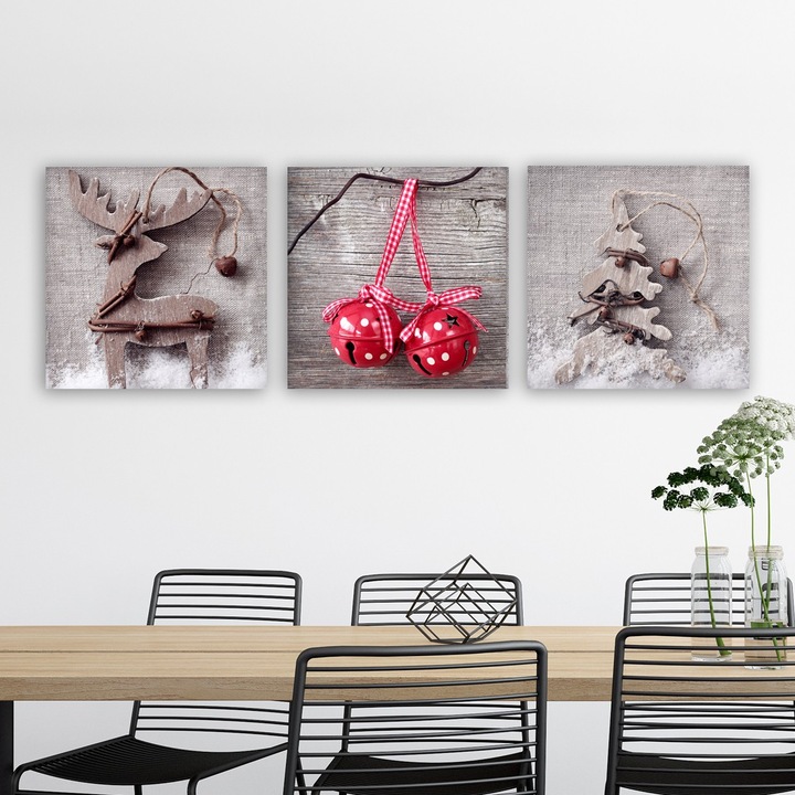 Tablou decorativ canvas (set 3 piese), Xmas, multicolor, 90x30cm