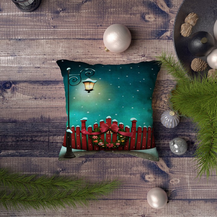 Dekoratív párna, karácsony, többszínű, 43x43cm, szilikon töltet