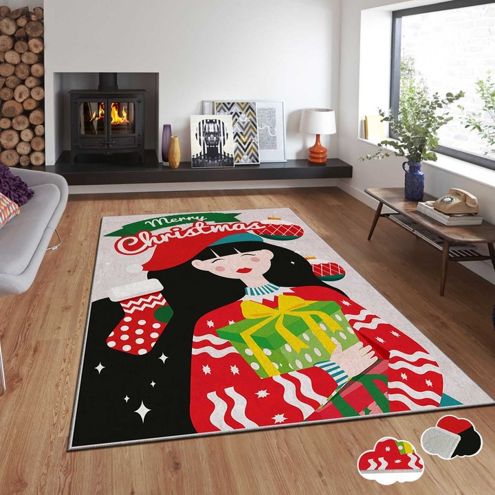 Килим, Коледа, 120x180 см, многоцветен, ламинирана пяна, дигитален печат