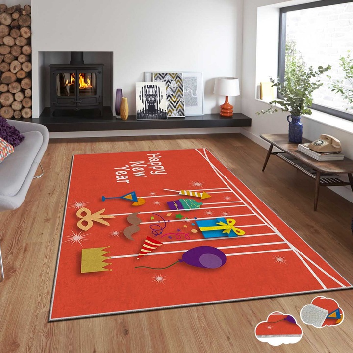 Килим, Коледа, 120x180 см, многоцветен велурен, противоплъзгащ ламинат от пяна