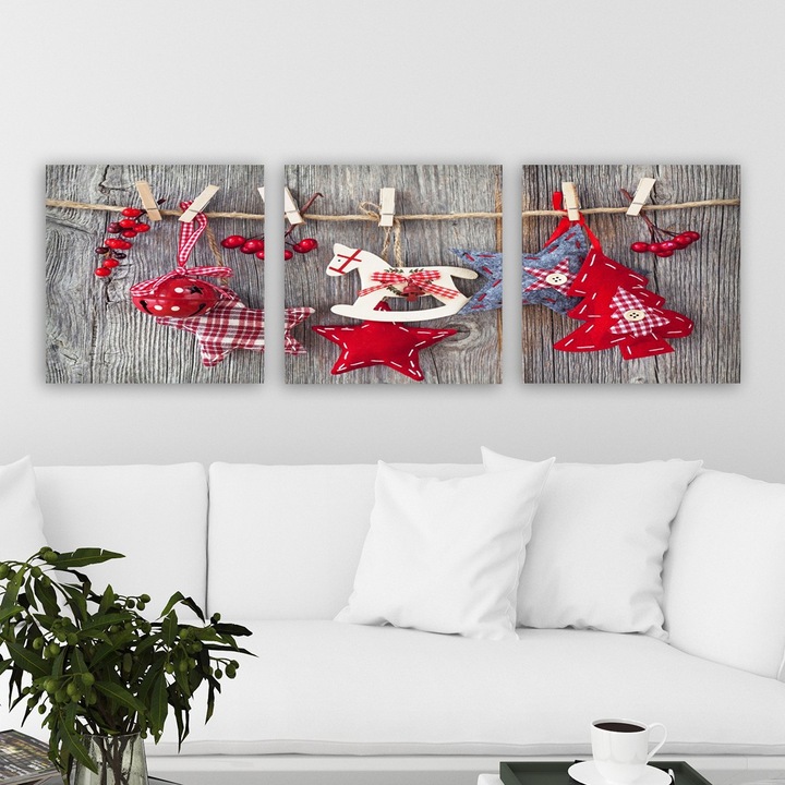 Декоративни картини, Коледа, комплект от 3 части, многоцветни, 90x30 см