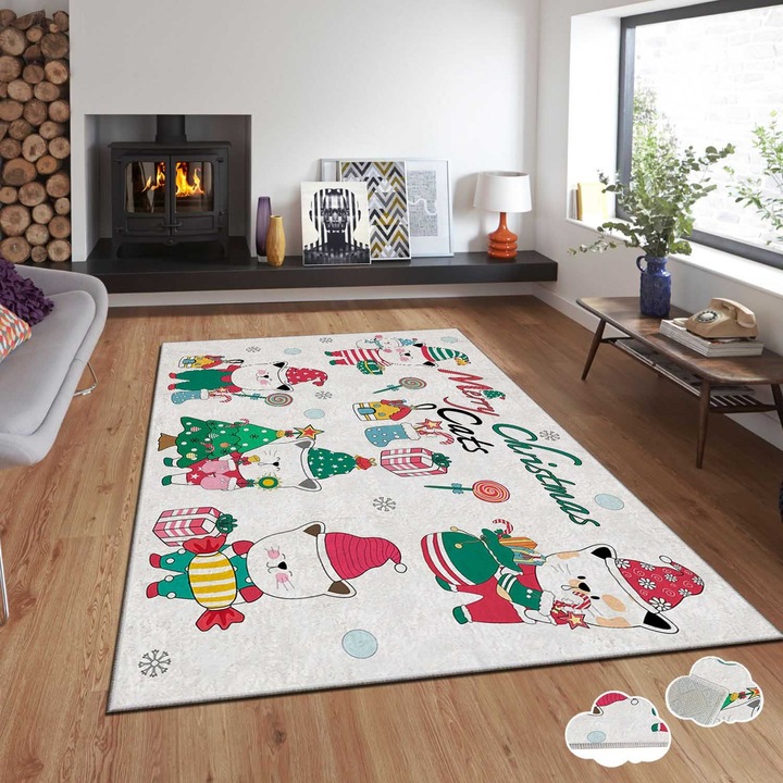 Килим, Коледа, 120x180 см, многоцветен, ламинирана пяна, дигитален печат