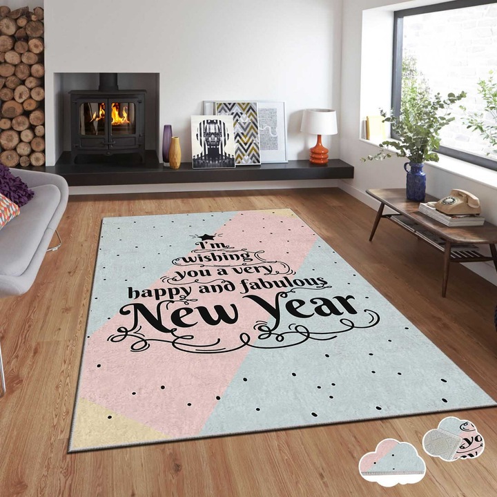 Килим, Коледа, 120x180 см, многоцветен, ламинирана пяна, дигитален печат