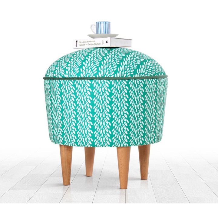 Taburet Atelier Del Sofa, bumbac/in, picioare lemn fag, 46x43cm