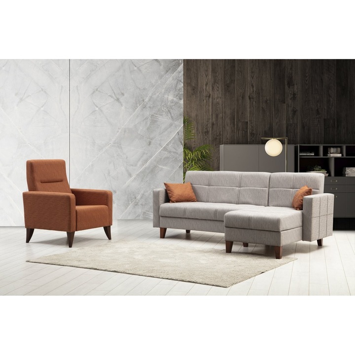 Set canapele, Atelier Del Sofa, gri deschis, dimensiuni 216x130x86cm, fotoliu 75x80x102cm