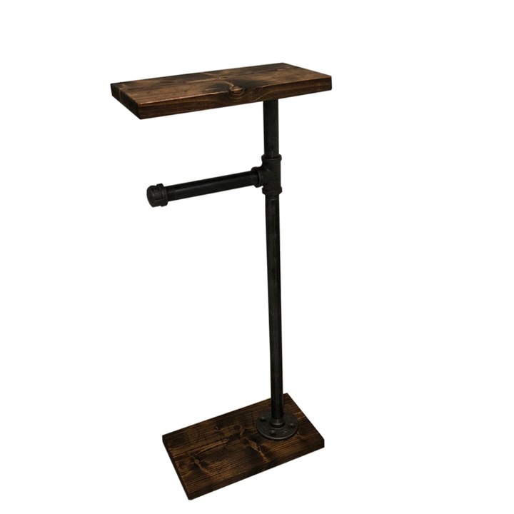 Raft cu suport pentru hartie igienica, Woody Fashion, 30x65x14cm, capacitate 5kg