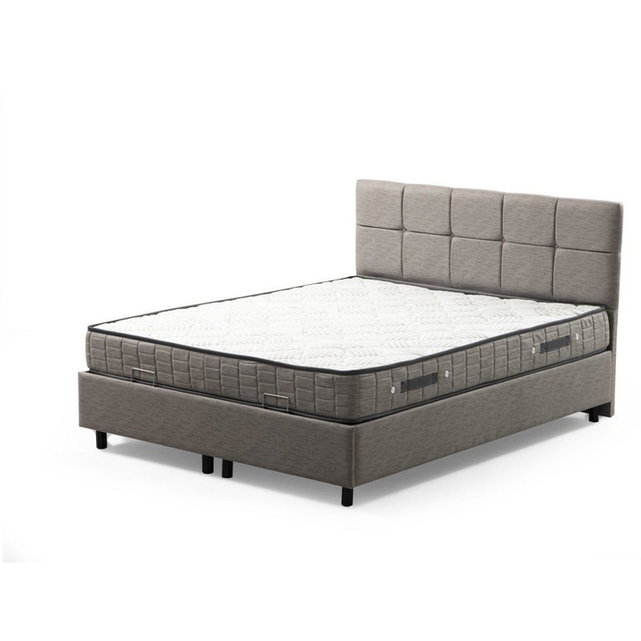 Set pat dublu Woody Fashion, gri deschis, 150x200cm, cu tablie și bază