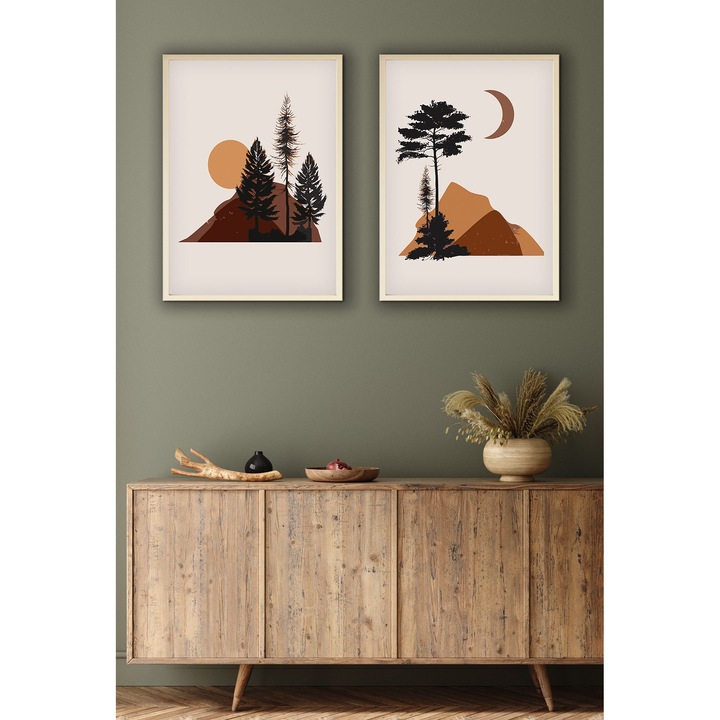 Dekoratív festmények, Wallity, huhu153, 30x40cm, 2 darabos szett, MDF, tömörfa