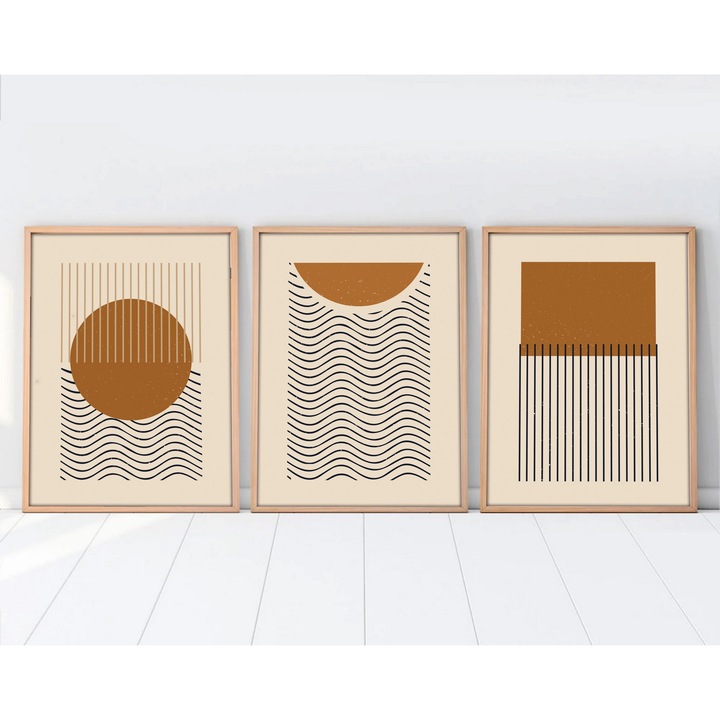 Keretezett díszfestmény, Wallity, 3 darab, 70x50cm, MDF, tömörfa