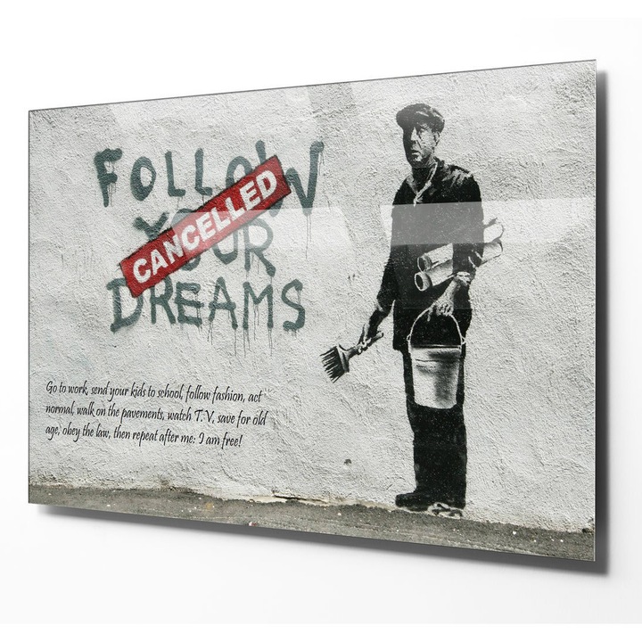 Edzett üvegfestmény, Wallity, 70x100cm, művész: Banksy