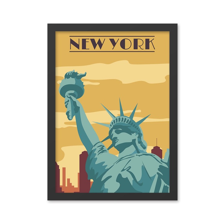 New York-i MDF keretezett díszfestmény, Wallity, 55x75cm, UV nyomat