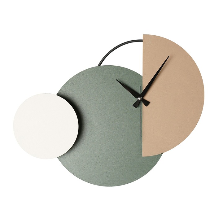 Ceas decorativ, Wallity, 47 cm, Mecanism silentios, Verde / Maro