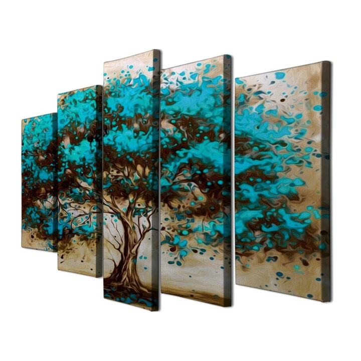 Tablou decorativ canvas set 5 piese, Wallity, 105x70cm, 100% canava, 100% lemn