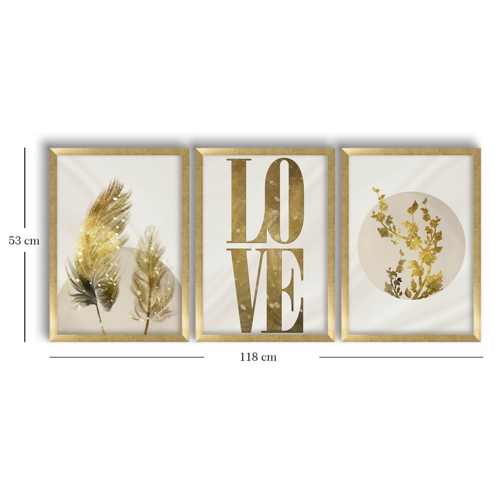 MDF-ből készült, keretezett díszfestmény (3 darabos készlet), Wallity, 38x53cm, 100% fa