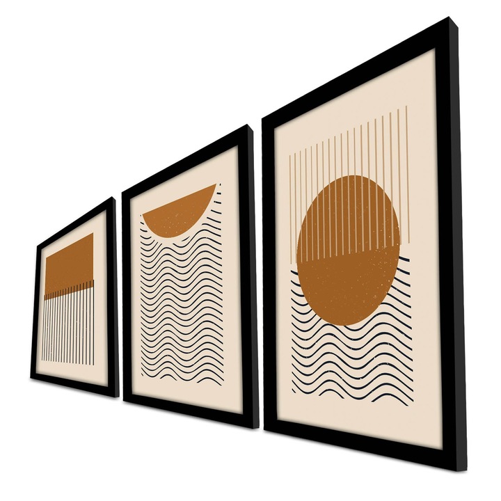 MDF-ből készült, keretezett díszfestmény (3 darabos készlet), Wallity, 38x53cm, 100% fa