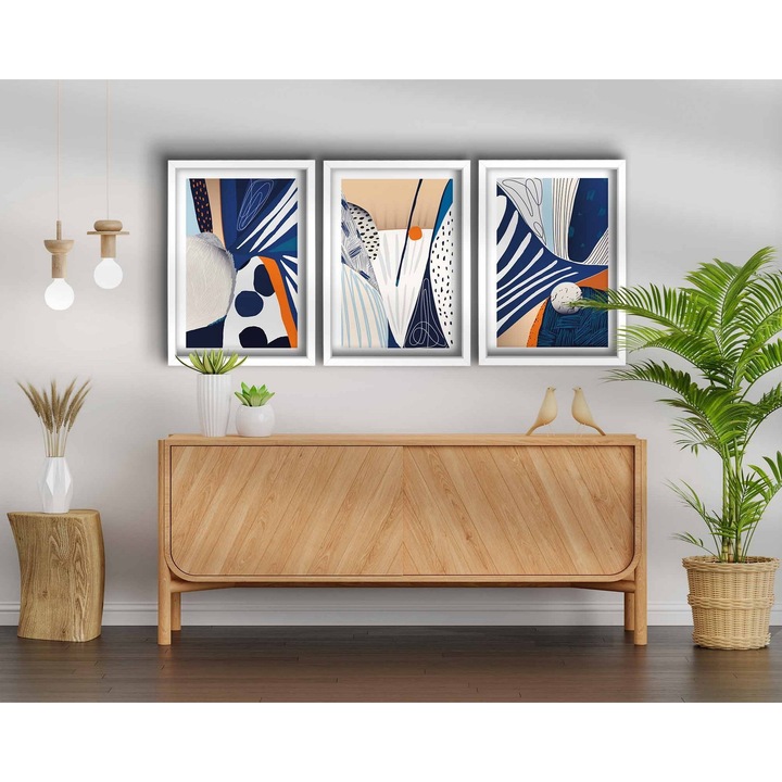 MDF-ből készült, keretezett díszfestmény (3 darabos készlet), Wallity, 38x53cm, 100% fa