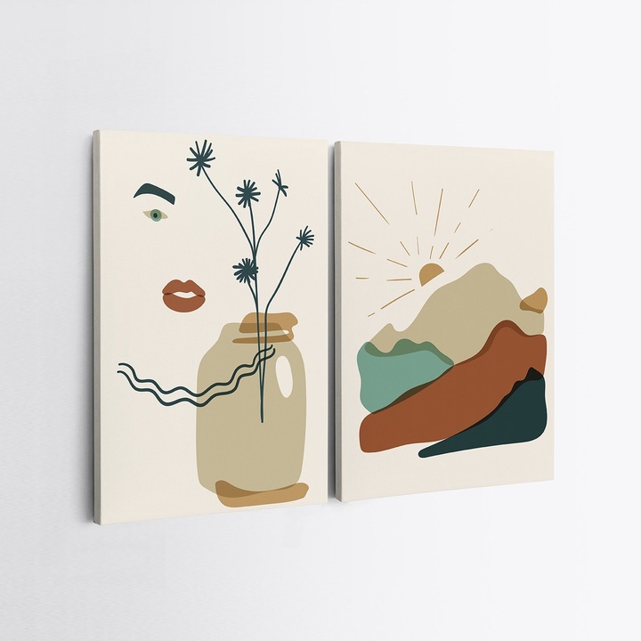 Dekoratív festmények, Wallity, 50x70cm, 2 darabos szett, 100% vászon, 100% fa